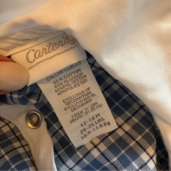 Vintage Carter’s Baby Girl Collar Blue Plaid Smocked Classic Romper 12-18m - Picture 9 of 11